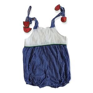 Funtasia Too Bubble Romper Girls Sz 18m Blue Gingham Watermelon Summer Boutique